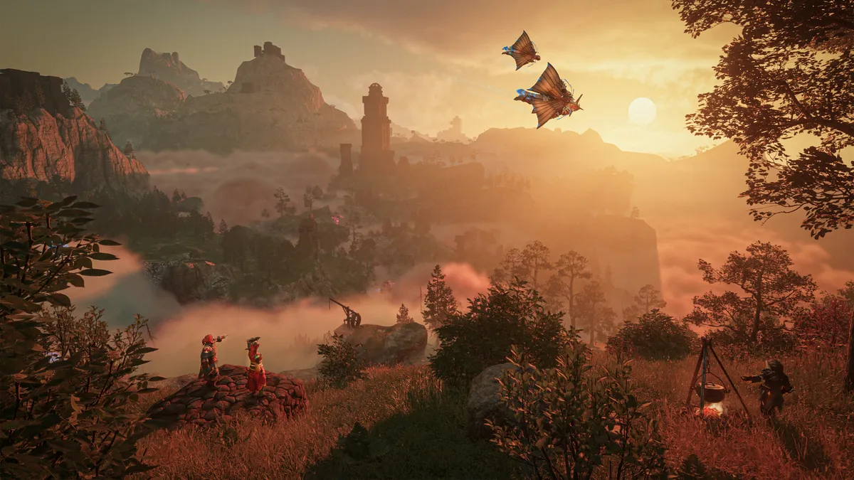 Flameborn tending crops and farmland at an Enshrouded base