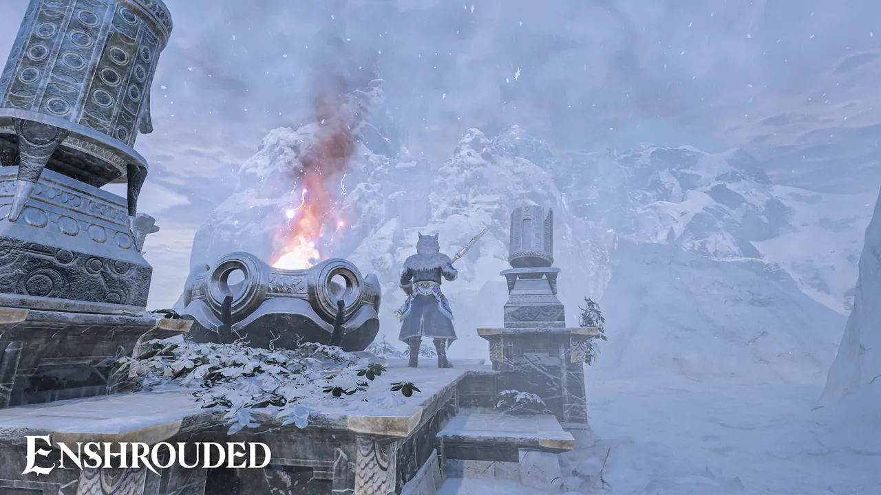 Flameborn crossing molten ruins below the floating islands