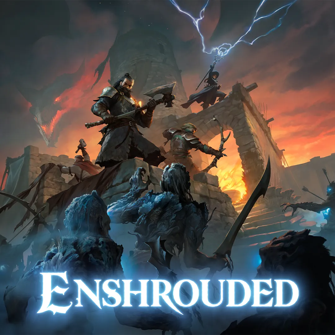 Enshrouded key art showing warrior, archer and mage classes